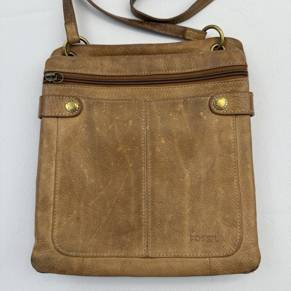 Vintage Fossil Bag Women's Tan Genuine Leather Crossbody‎ Purse Pockets